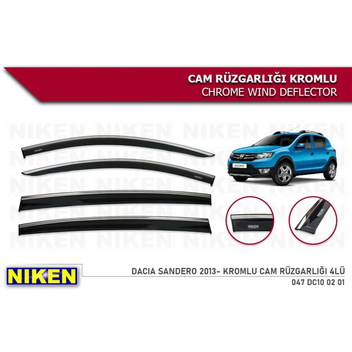 Niken Dacia Sandero 2013-2019 Kromlu Cam Rüzgarlığı 4 lü