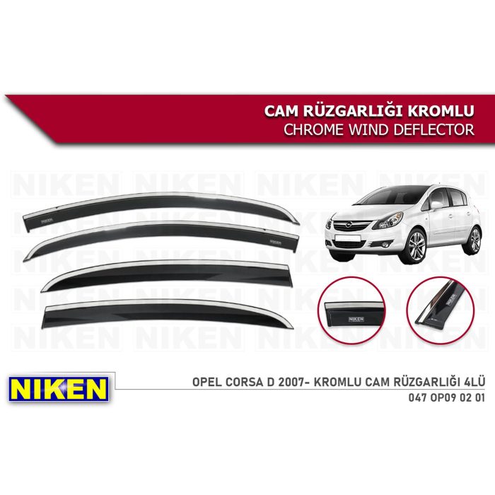 Niken Opel Corsa D-E 2007-2019 Kromlu Cam Rüzgarlığı 4 lü
